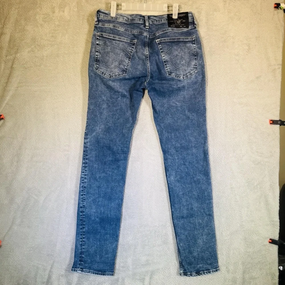 True Religion Rocco Jeans Mens 32x33 Blue Denim Slim Fit Tapered Stretch No Flap